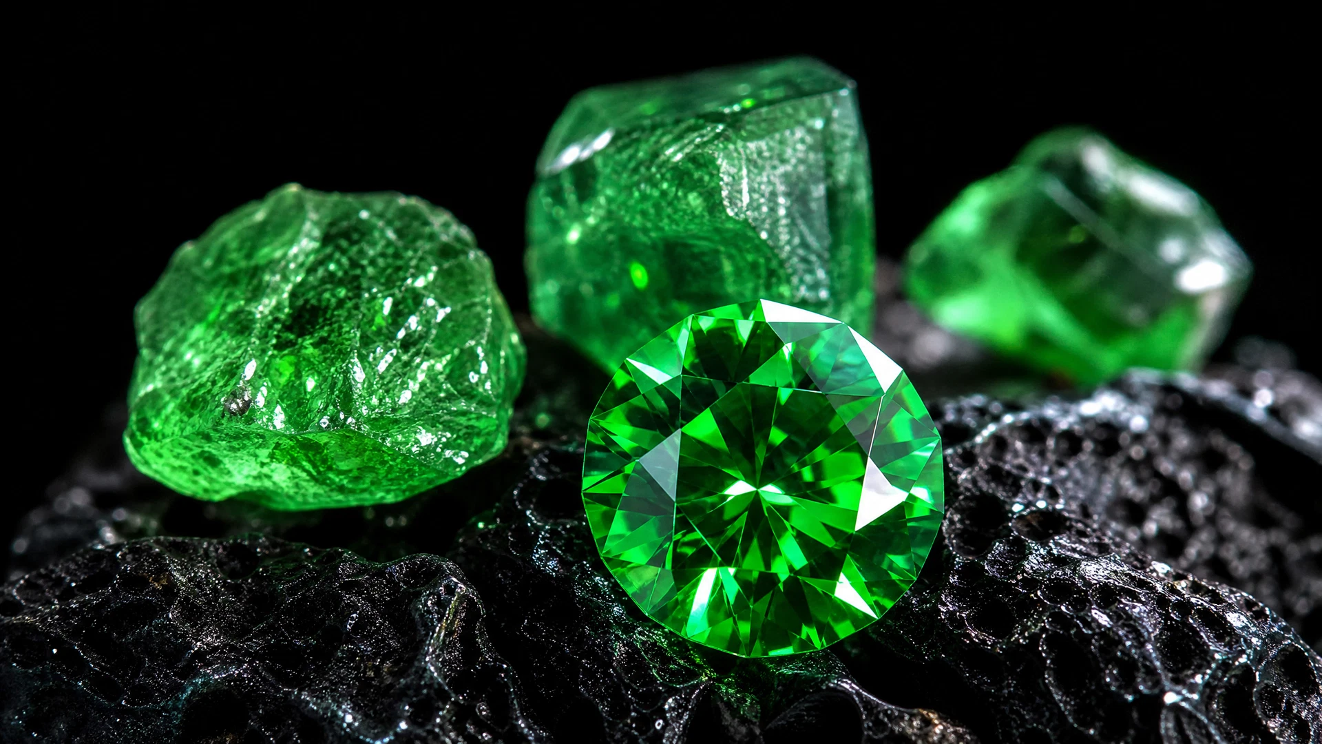 Tsavorite stones shown for illustration